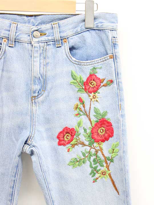 Gucci Flower Embroidered Denim Pants (Light Blue)