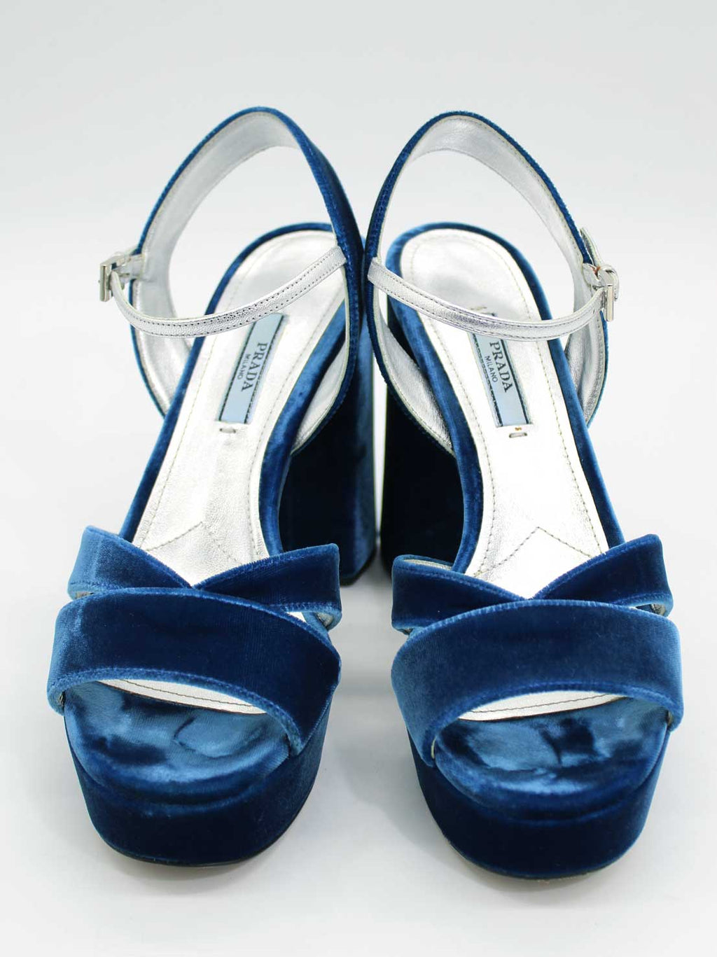 Prada Belted Strap Pumps (Blue x Silver)