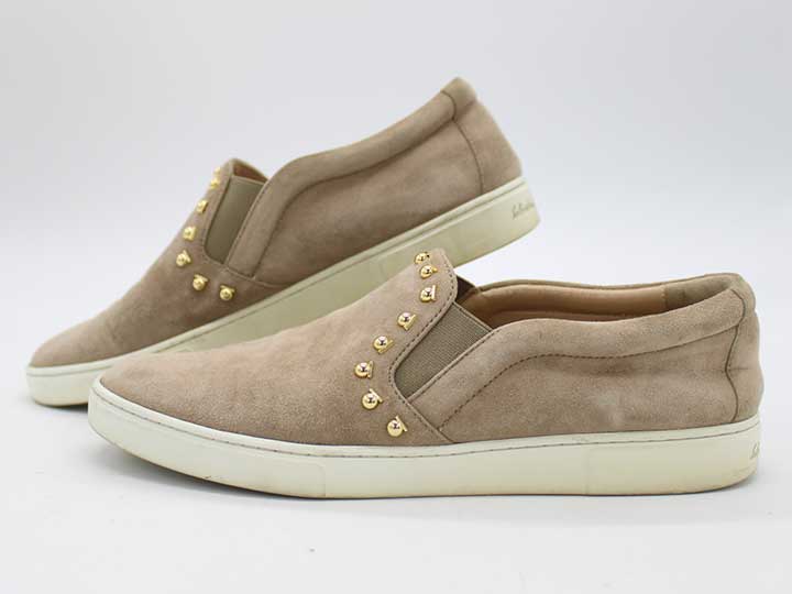 Salvatore Ferragamo Gancini Studded Slip-On Shoes (Beige)