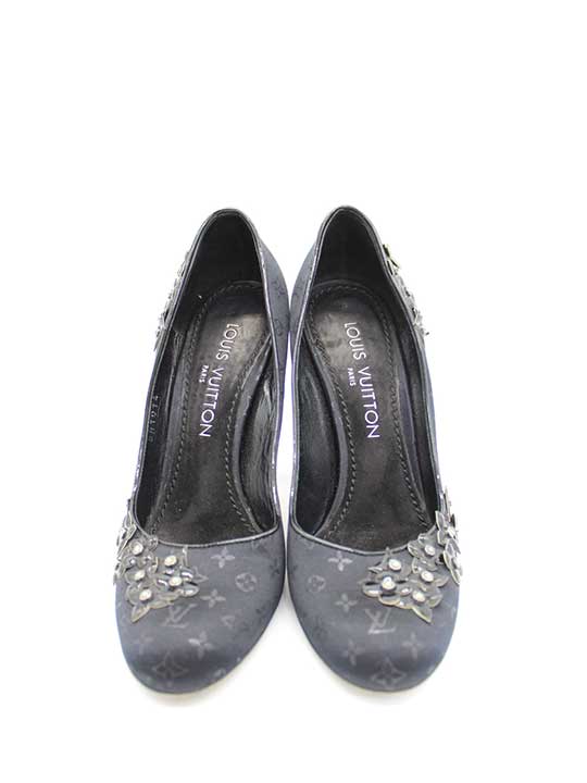 LOUIS VUITTON Monogram Heel Pumps Black