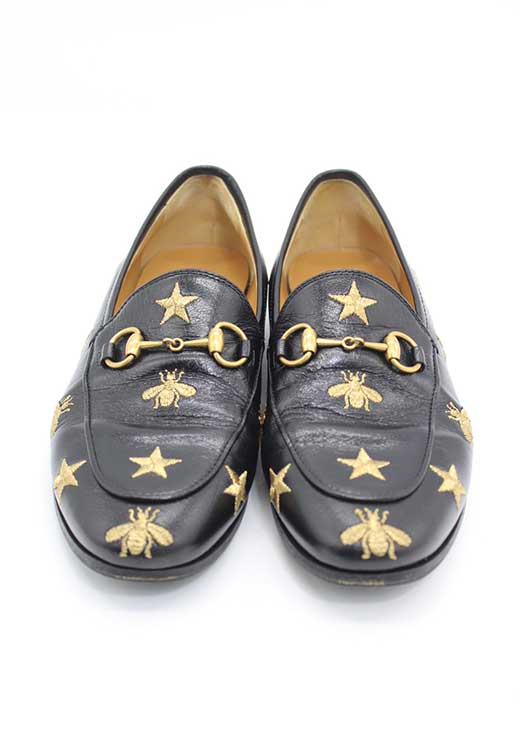 Gucci Horsebit Embroidery Loafer BEE (Model 505281) (Black x Gold)