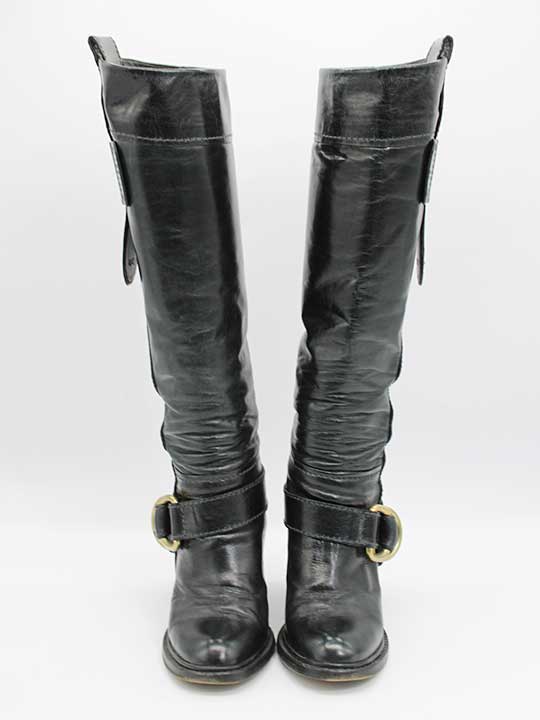 Chloe Belted Leather Long Boots (Black)