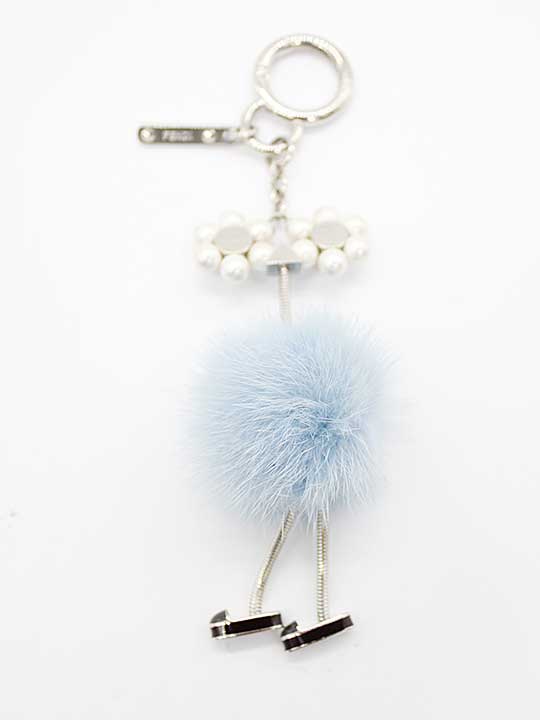 Fendi Pugs Monster Fur Charm (Model 7AR644) (Silver x Light Blue)