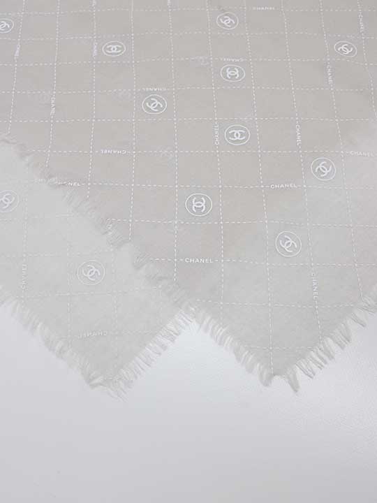 CHANEL CC Check Cashmere Stole Light grey