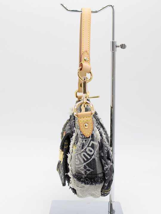 LOUIS VUITTON Monogram Denim Patchwork Pouchy Grey / Beige