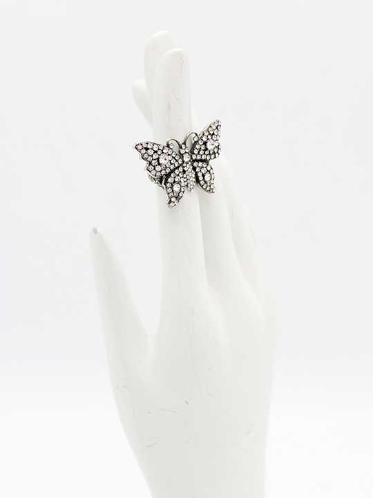 Gucci Rhinestone Butterfly Ring (Silver)