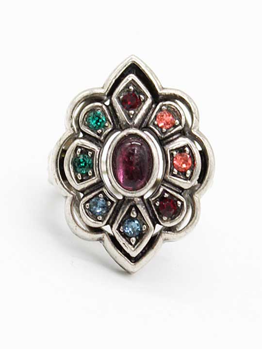Gucci Crystal Flower Ring (Alessandro Michele Era) (Multicolor x Silver)