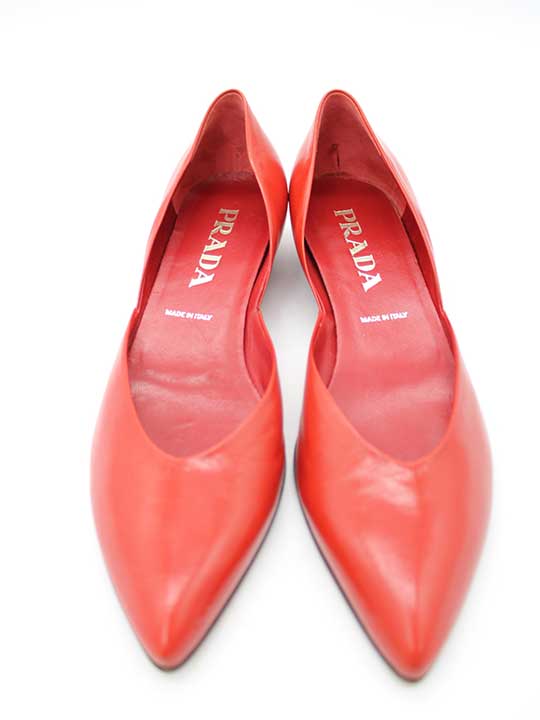Prada Pointed Toe Leather Pumps (Red)
