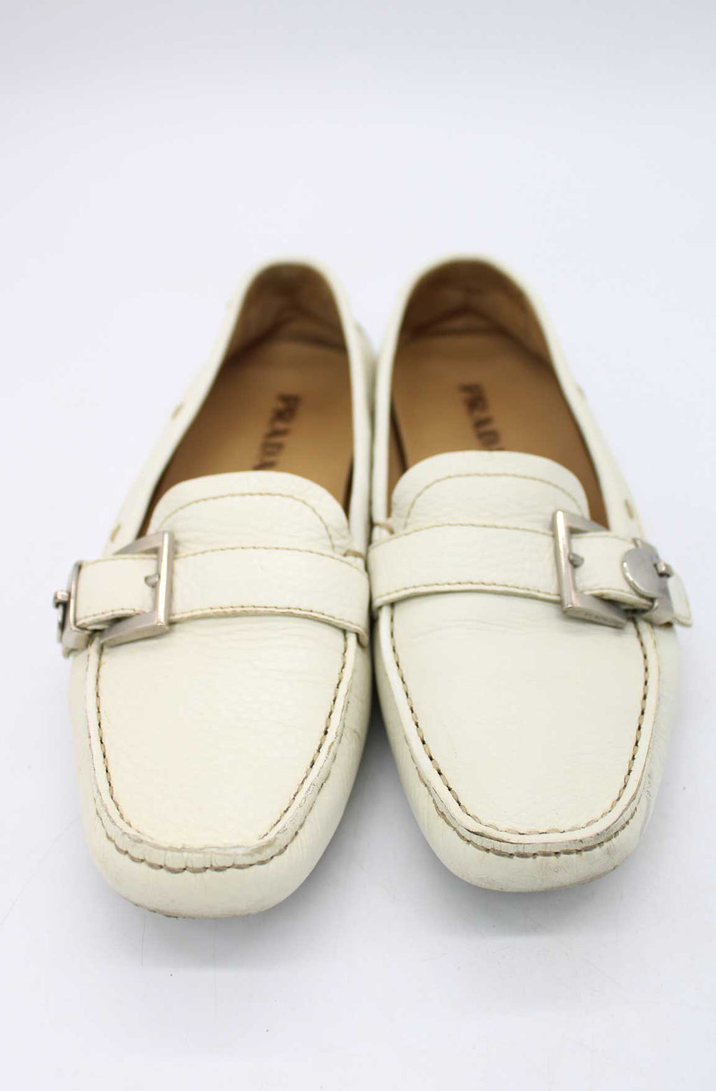 Prada Strap Hardware Driving Shoes (White)