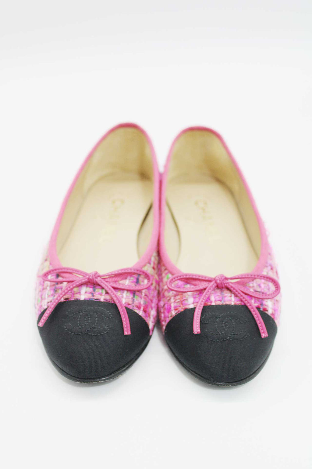 CHANEL Tweed CC Ballet Flats Pink